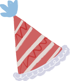 Party hat with red stripes white fur trim and blue bow festive decoration birthday celebration happy birthday party