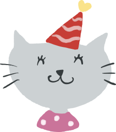 cat party hat cartoon gray pink birthday celebration happy birthday party